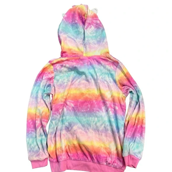 Saint Eve Hoodie Rainbow Tie Dye Unicorn Ears Horn Kids Size S 7/8 - Picture 2 of 4
